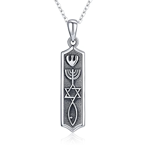 JUSTKIDSTOY Jewish Necklace Sterling Silver Messianic Seal Mezuzah Pendant Necklace Protection Hanukkah Jewelry Gifts for Women Men
