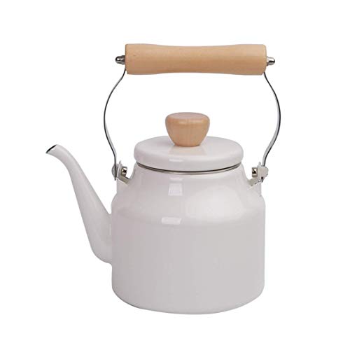 WYJW Bollitore smaltato Bollitore Fornello a induzione Bollitore con Fischietto, Stampa Bianca 1,5 Litri caffè Acqua tè per la casa Famiglia Bar Feste Ristorante (Colore: Bianco, Dimensioni: 1,5L