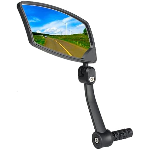 BriskMore 2022 New Handlebar Bike Mirror, HD Blast-Resistant, Safe Crystal Clear Glass Mirror, Adjustable Rotatable Bike Mirror, Rearview Mirror, Bicycle Mirror for Left Side BT-018L Cover