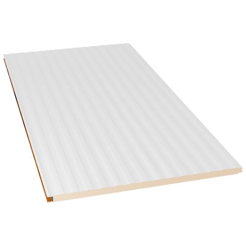 Acero Panel - Panel BOX40 Fachada Tornilleria Vista | 2000x1000mm | Interior Madera - Exterior Blanco Pirineo | Acero Prelacado | Nervado | PU