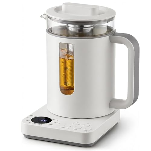 CONOYAR Electric Tea Maker 1.2L Glass Tea Kettle with Tea Strainer 45-100 Temperature Control Chai Maker for Water/Tea/Coffee/Milk Powder/Fruit Teas and More Digital Display 24H Keep Warm