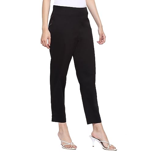 Image of BIBA Women Cotton Slim Solid Pants
