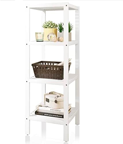 SMIBUY Bathroom Storage Shelf, 4-Tier Bamboo Rack Organizer, Multifunctional Shelving Unit for Living Room Bedroom Kitchen (White)