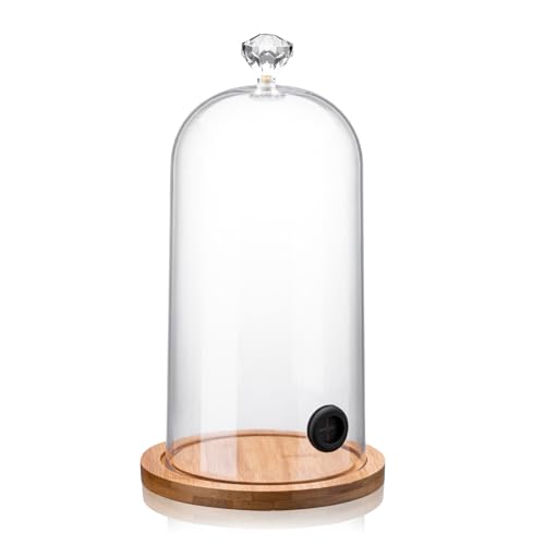 USEEKRIL Plastic Bar Smoking Cloche Infuser for Cocktails Drinks Food With Bamboo Base Plastic Cloche Dome for Smoker Gun Smoking Accessories for Bar Bartending