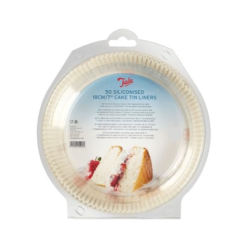Tala Siliconised Cake Tin Liners Non-Stick Paper Liners for Quick and Easy Release When Baking Bread and Cakes Products 18cm / 7 Inch Diameter