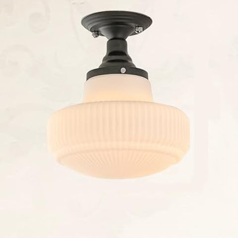 BRRSKBK 11" Schoolhouse Milk Glass Ceiling Light Flush Mount Nordic White Glass Hallway Ceiling Light Mid Century Ceiling Light Modern Farmhouse Black Ceiling Light for Bathroom Corridor Porch Cover
