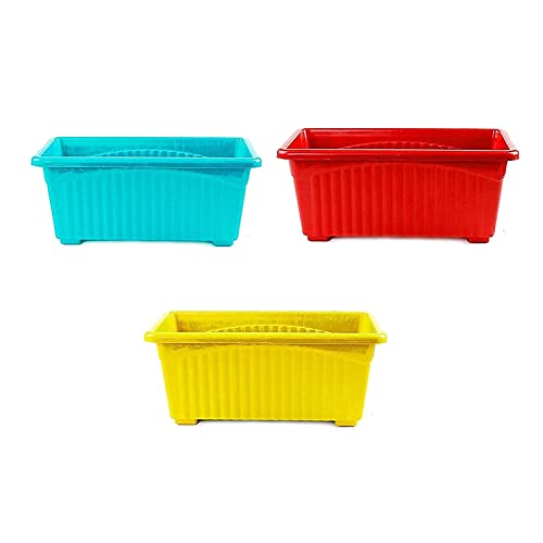 Image of Bianco Rectangular Plastic Pots for Plants, Jupiter Flower Pots for Home, Window Display, Garden (35 x 18.5 x 15 cm) (Multicolor) (Pack of 3)