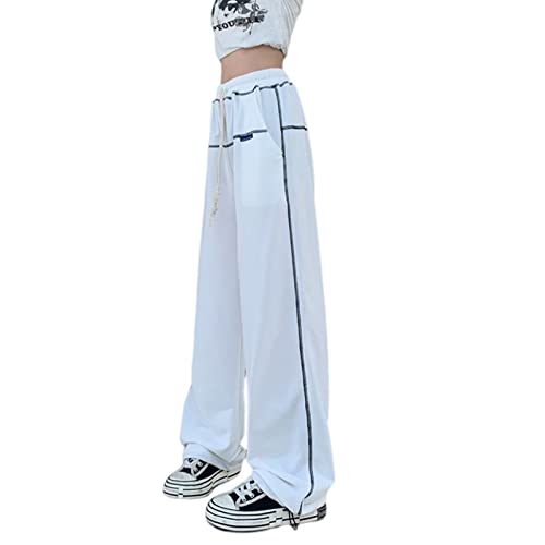 Women's Pants Y2K Joggers Sweatpants Gothic Baggy Cargo Yoga Parachute Pants Drawstring Streetwear Trouser (White,S) #TOP2