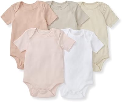 Burt's Bees Baby Unisex Bodysuits – Short Sleeve Organic Sleepwear, 5‑Pack