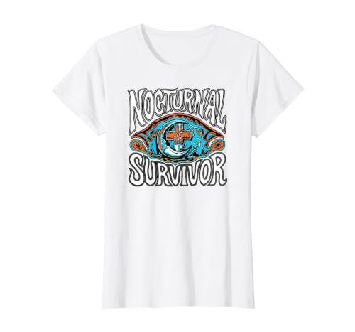 Nocturnal Survivor Night Shift Nurse Medical Coffee T-Shirt Graphique avec Valeur, Femme, Blanc, XS