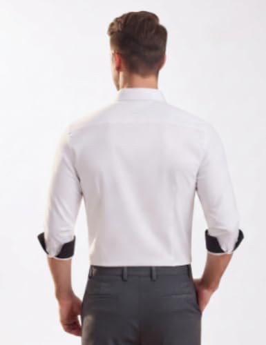 Image of FINAXO FASHION Men's Cotton Blend Shirt, Black with Red Trim, Long Sleeve, Regular Fit