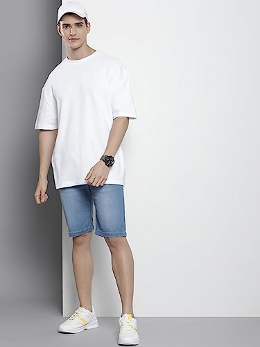 Image of The Indian Garage Co Men Regular Fit Solid Mid-Rise Denim Shorts