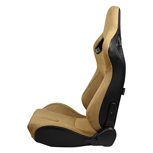 Ikon Motorsports, Universal Racing Seats With Dual Sliders, Brown Suede Reclinable Left Driver Side #TOP2