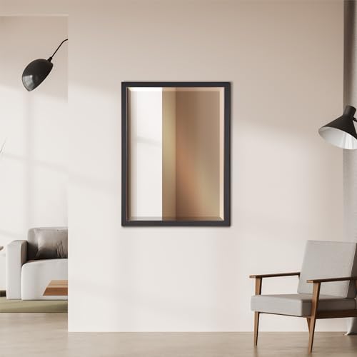 Head West Black with Bronze Trim Stainless Steel Beveled Oil-Rubbed Metal Frame Vanity Mirror, Decorative Mirrors for Wall Decor, Bathroom Mirrors for Over Sink, Bedroom, Entryway, Living Room 30"x40"