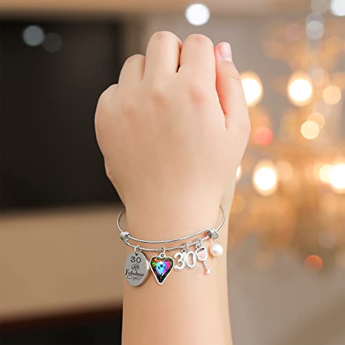 Miss Pink 30Th Birthday Jewelry Gifts For Women Stainless Steel Expandable Bangle 30 Year Old Charm Bracelets For Daughter Granddaughter #TOP5