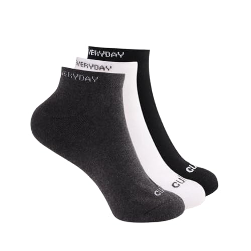 CULT Men’s Casual Low Ankle Cotton Blend Socks – Breathable, Moisture Absorbent, Superior Fit & Comfort – Grey & Black & White - Pack of 3
