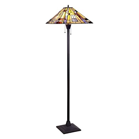 Radiance Goods Tiffany-Style Blackish Bronze 2-Light Mission Floor Lamp 18" Shade Cover