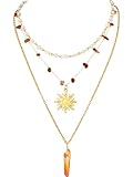 Sacina Layered Crystal Sun Necklace, Boho Hippie Summer Beach Necklace, Boho Hippie Jewelry, Christmas Jewelry Gift for Women
