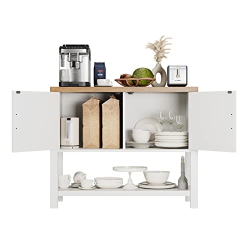 Hostack Console Table Sofa Table With 2 Cabinets, Narrow Entryway Table With Storage Shelf, Farmhouse Entry Sofa Tables Buffet Sideboard For Kitchen, Entry Way, Foyer, Dining Room, White/Rustic Brown #TOP6