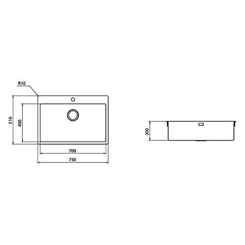 Plados SR7500 Küchenspüle Aus Satiniertem Edelstahl – 750x510 Mm, Für Filotop-Montage