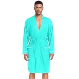ODAWA Bata de baño ligera con cinturón para hombre, color amarillo champán, con bolsillos, para hombre, Azul Turquesa, Large