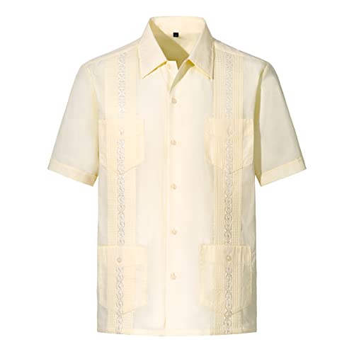 Men's Short Sleeve Guayabera Shirts for Men Button Down Cuban Beach Shirt Tops - Main Image