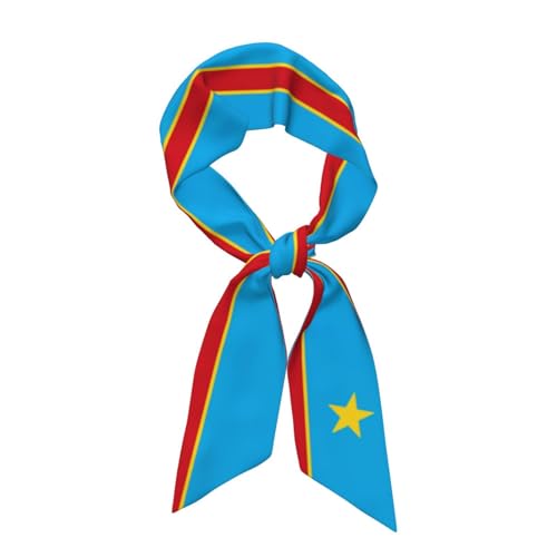 Congolese Congo Flag Head Scarf Women'S Fashion Neck Satin Scarfs Lightweight Scarves For Bag Hair Gift Silky Long Thin Headscarf