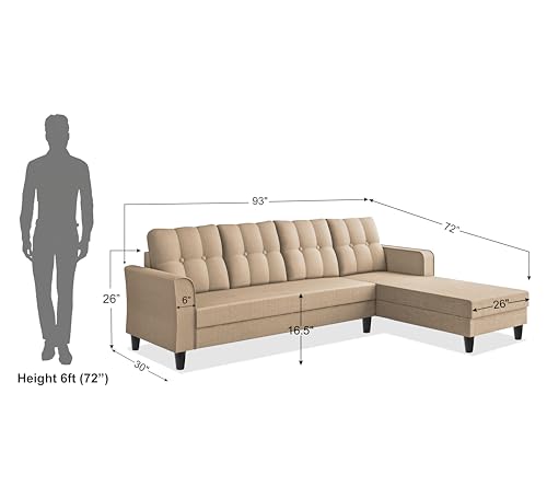Image of Adorn India Maddox Tufted L Shape 6 Seater Sofa Set RHS (Beige) (3 Year Warranty)