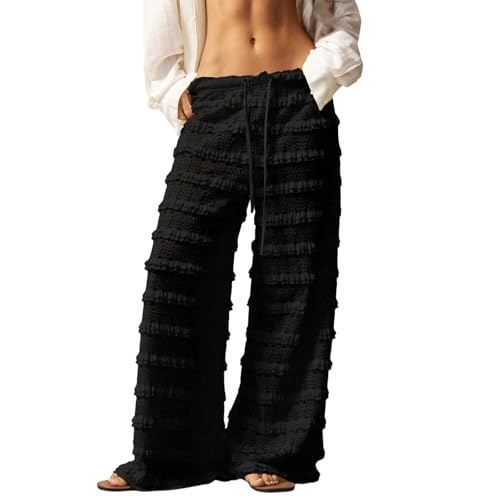 Pantalon décontracté à dentelle fine et ceinture à nouer géométrique