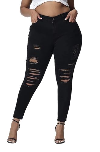 Jack David Womens Plus Size Ripped Skinny White Black Denim Jeans Distressed Stretch Pants