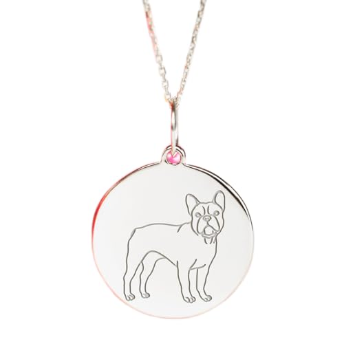 Collier pendentif pièce gravée bouledogue français en argent 925 unisexe LKBEADS