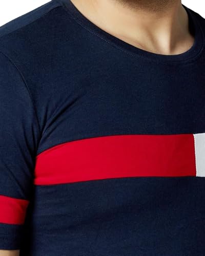 Image of Noble Monk Men Regular Fit T-Shirt | Round Neck | Half Sleeve | Self Design | Casual T Shirt for Men