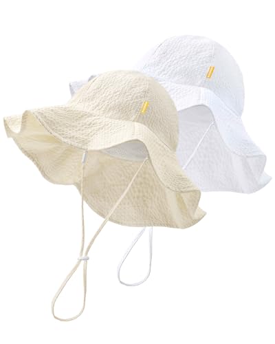 Image of HONGTEYA Baby Sun Hat Toddler Girl Beach Hat Sun Protection Adjustable Outdoor Summer Wide Brim Bucket Hat for Infant Kids