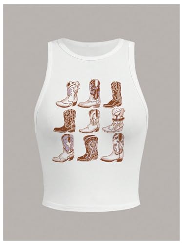 WDIRARA Women's Graphic Sleeveless Crop Tank Tops Crew Neck Western Rodeo Cowgirl Shirt3
