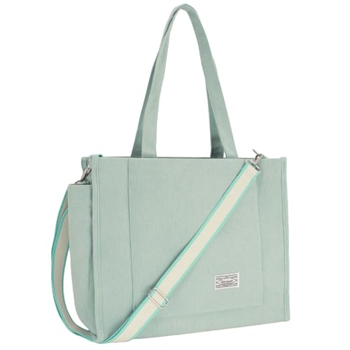 UERRUAM Corduroy Tote Bag for Women, Work Tote, Teacher Nurse College Bag