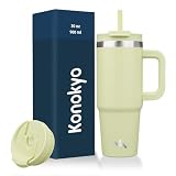 Picture of Konokyo 30 oz Tumbler with Handle and 2 Straws,2 in 1 Lid Insulated Water Bottle Stainless Steel Travel Coffee Mug,Macaron Green