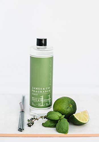 Image of James & Co No.11 Lime (Lime, Basil & Mandarin) 200ml Reed Diffuser Refill Bottle with 6 Fibre Reeds