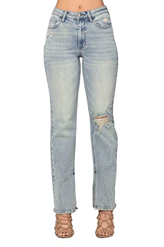 Judy Blue Women's High-Waist Destroyed Straight-Leg Jeans with Inseam Slit