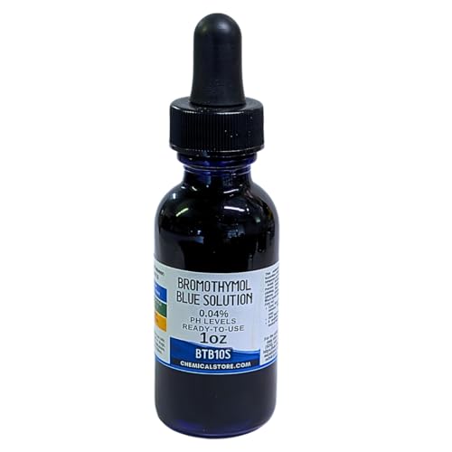 CHEMICALSTORE.COM Bromothymol Blue 0.04% w/v Aqueous Solution – 1oz ~ 30mL Indicator in Blue Glass Bottle with Dropper