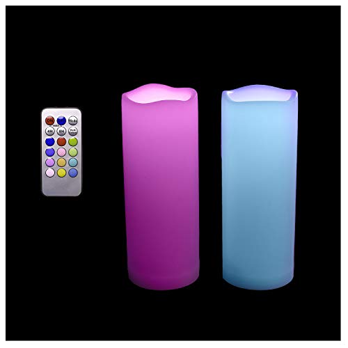Image of Color Changing Outdoor Flameless Pillar Candles Remote Waterproof Battery Operated Electric LED Candle Set for Gift Home Party Wedding Supplies Garden Halloween Christmas Decoration, 2 Pack, 3 inch x 7 inch