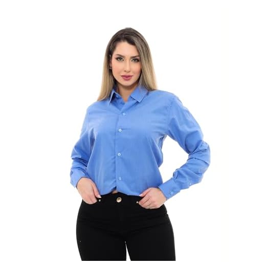 Pthirillo, Camisa Social Feminina Premium Tipo Linho Azul Tamanho:P