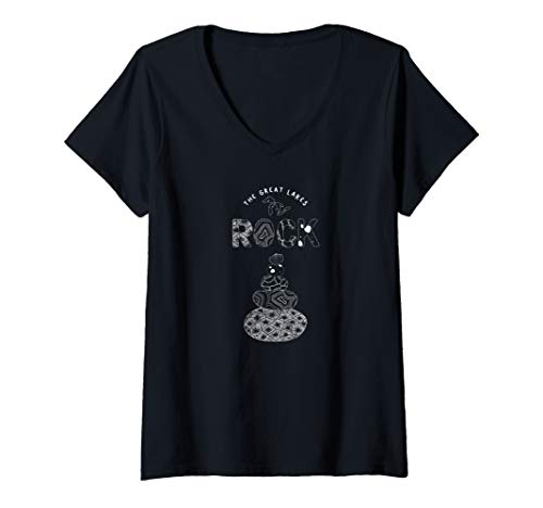 Womens Great Lakes Rocks Stacked Fossil Petoskey Stone Agate Lake V-Neck T-Shirt