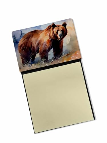 Caroline's Treasures Grizzly Bear Sticky Note Holder Refillable Dispenser Self-Sticky Note Pads, Memo Pads Blank Desk Accessories