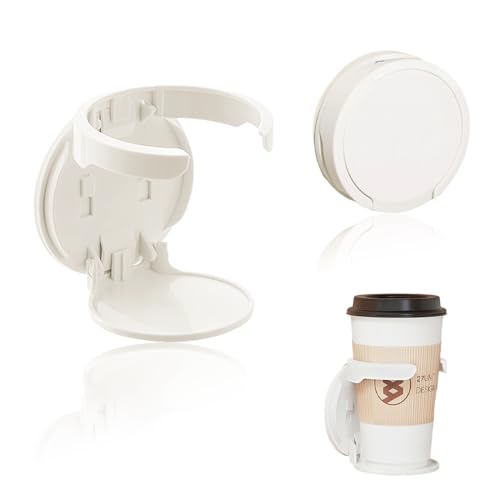 Foldable Wall Mounted Cup Holder - Prevents Accidental Knocks, Adhesive Stick-On Space Saver, Fit Most Mugs Tumblers Bottles, Spill-Proof Drip Tray for Home & Office, Desk Space Saving