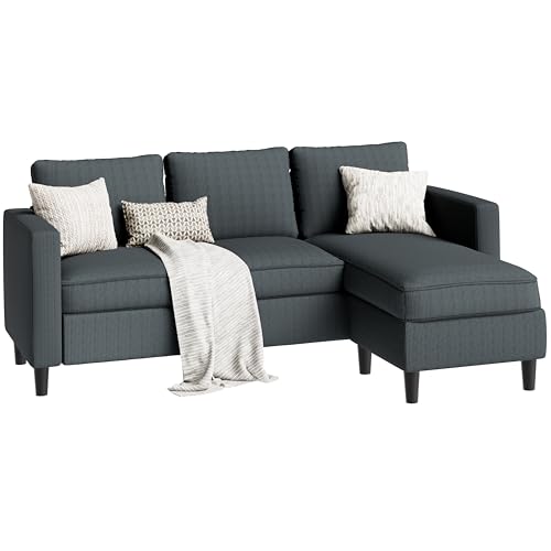 SUNLEI 73.6\" Modular Sectional Sofa Couches, Comfy Cloud Couch with Movable Ottoman Deep Seat L Shaped Modular Sofa, Sectional Couches for Living Room and Apartment, Dark Gray - Thumbnail 5