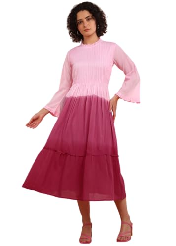 Image of Maaesa Women Embroidered Cotton Flared Dress