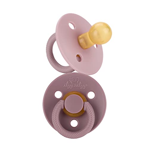 Image of Itzy Ritzy Natural Rubber Pacifiers, Set of 2 – Natural Rubber Newborn Pacifiers with Cherry-Shaped Nipple & Large Air Holes for Added Safety; Set of 2 in Orchid & Lilac, Ages 0 – 6 Months