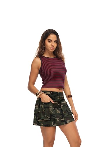 HiMONE High Waist Cargo Skort Women Mini Skirt Shorts with Pockets Summer Casual Streetwear Skort(Camo Green-S) — view 5