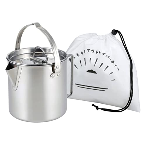 Wsrcxx Outdoor Camping Kettle Stainless Steel Cooking Kettle 1.2L Lightweight Campfire Pot Water Cup for Outdoor Camping Hiking Backpacking with Storage Bag