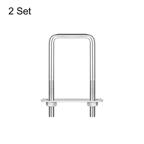 Image of uxcell Square U-Bolts, 2 Sets 47mm(1.85 inch) Inner Width 110mm Length M8 304 Stainless Steel U Clamp Bolt with Nuts and Plates, for Boat Trailer